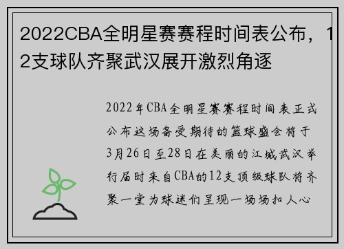 2022CBA全明星赛赛程时间表公布，12支球队齐聚武汉展开激烈角逐